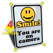 Load image into Gallery viewer, Smile You Are On Camera Video Surveillance Sign, Yellow and Black, Aluminum