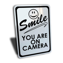 Load image into Gallery viewer, Smile You Are On Camera Video Surveillance Sign, Black, Aluminum