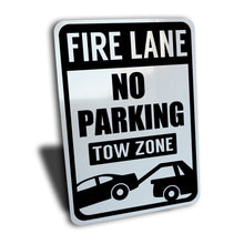 Load image into Gallery viewer, Fire Lane No Parking Tow Zone Sign, Color Options, Aluminum.
