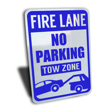 Load image into Gallery viewer, Fire Lane No Parking Tow Zone Sign, Color Options, Aluminum.
