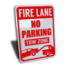 Load image into Gallery viewer, Fire Lane No Parking Tow Zone Sign, Color Options, Aluminum.
