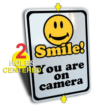 Load image into Gallery viewer, Smile You Are On Camera Video Surveillance Sign, Yellow and Black, Aluminum
